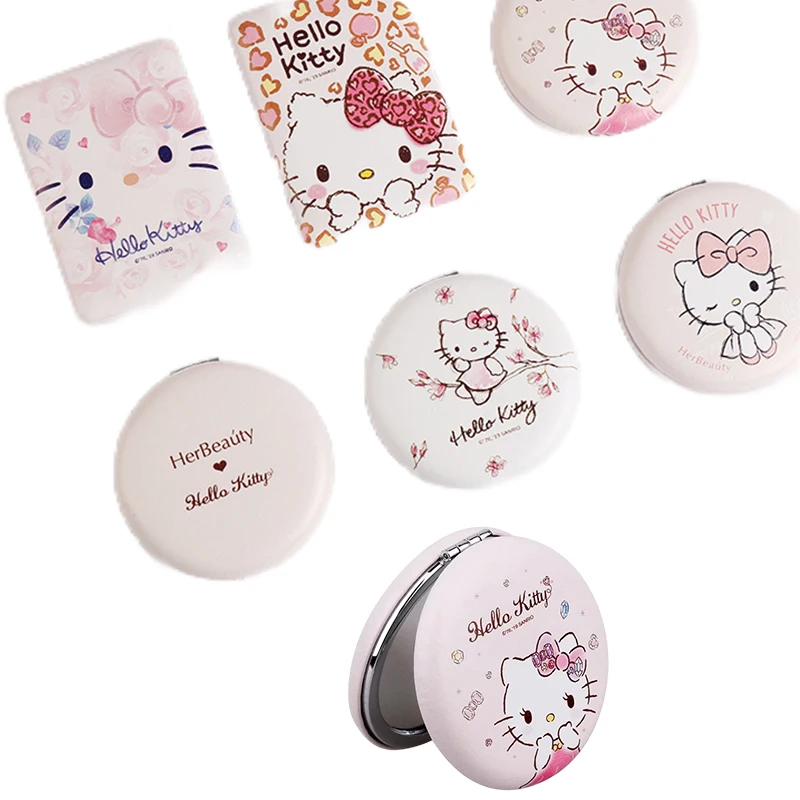 

Оригинальное милое мультяшное зеркало для макияжа Sanrio Hellokitty из искусственной кожи удобное двухстороннее зеркало для девушек складное мини...