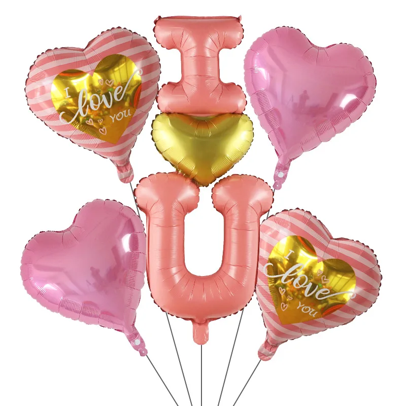 

1set Romantic Wedding I Love You Heart Foil Balloons Heart Ballons Valentine's Day Birthday Party Decoration Latex Globos Supply