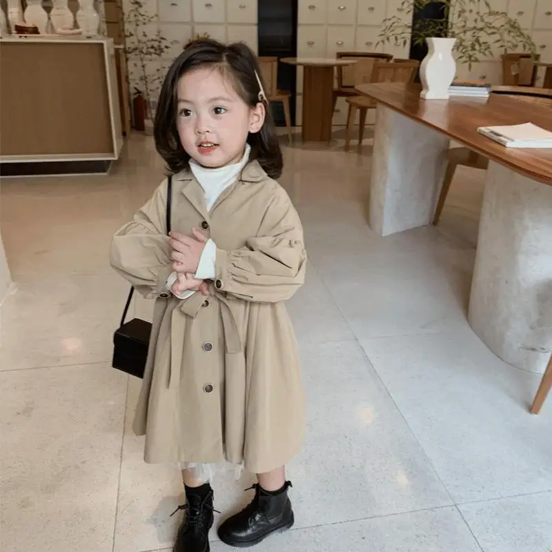 

Windbreaker Jacket Autumn Korean Fashion Children Kids Girls Khaki Trench Coat Toddler Outerwear Coats Princess Jackets Girls