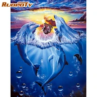ruopoty painting by numbers three dolphins animal oil picture by number handpainted 60x75cm frame modern home decorations