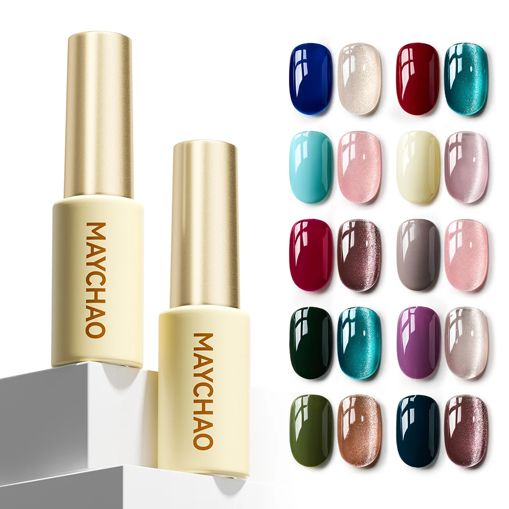 MAYCHAO 2/Set5ML Solid Colors Glitter Cat Eye Gel Nail Polish Semi-Permanent Soak Off UV LED Manicure Tools Varnish