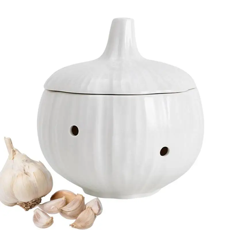 

Garlic Container Garlic Holder Ceramic Vent Design Potato Storage Tank With A Lid For Keeping Garlic Cloves Fresh And Longer