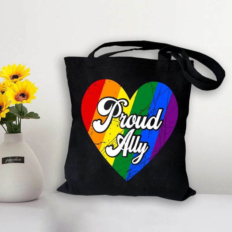 

Shopper Bags Lgbt Proud Ally Print Tote Bag Handbags LGBT Heartlove Shoulder Bags Casual Handbag Women Eco Canvas Shopping Bag
