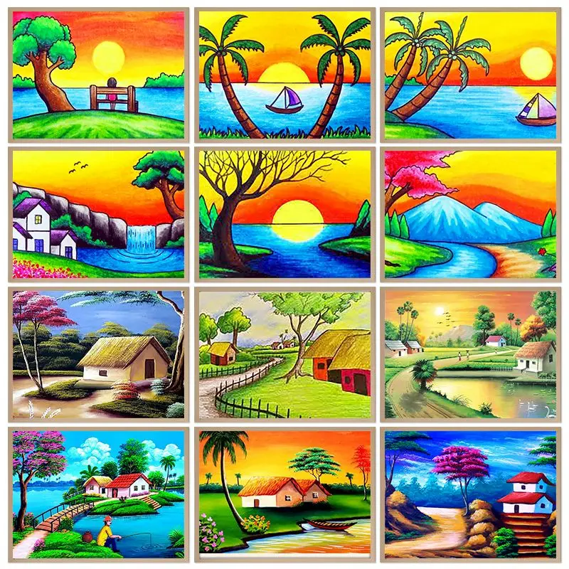 

GATYZTORY Diy Pictures By Numbers Cartoon Sunset Scenery Kits Coloring By Number Drawing On Canvas Handpainted Gift Home Decor