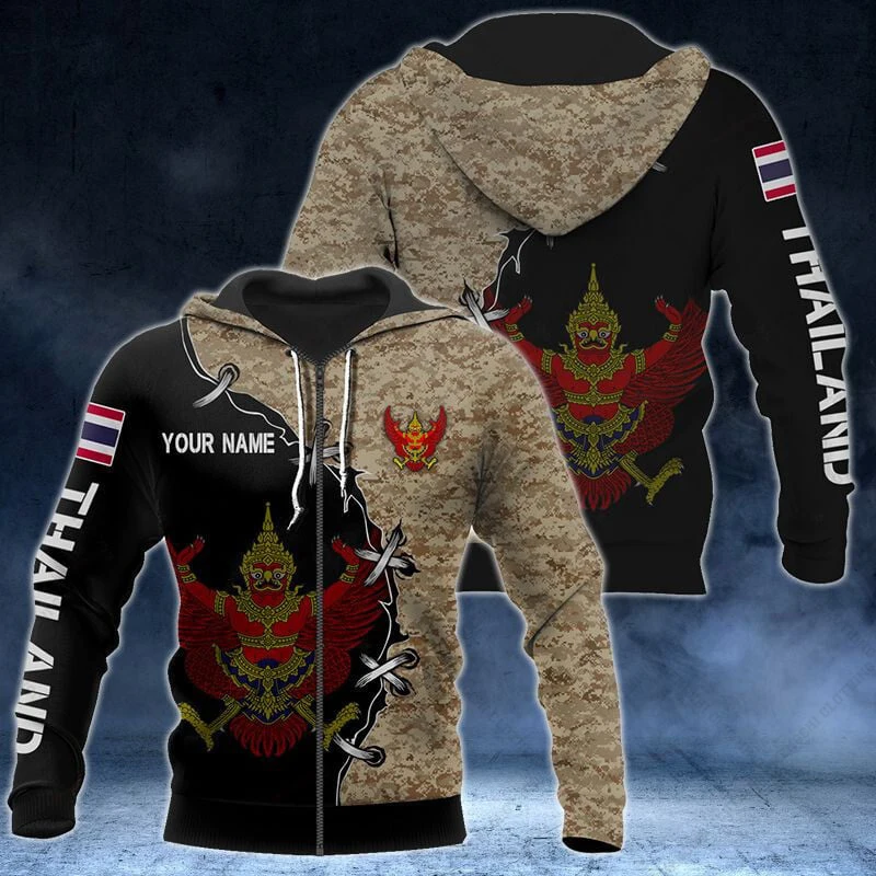 Толстовка унисекс на молнии с принтом тайского эмблемы и черепа