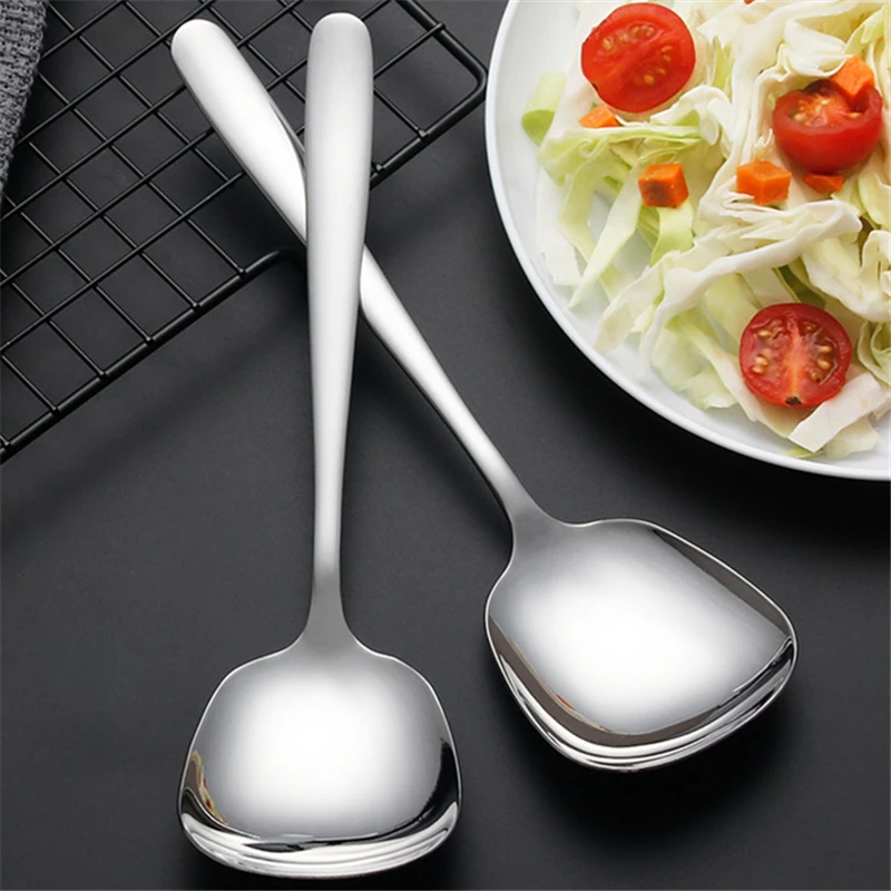 

Mirror Polished Buffet Spoon Topic Square Head Large Public Spoon Stainless Steel Large Multi-purpose Service Spoon Spoon