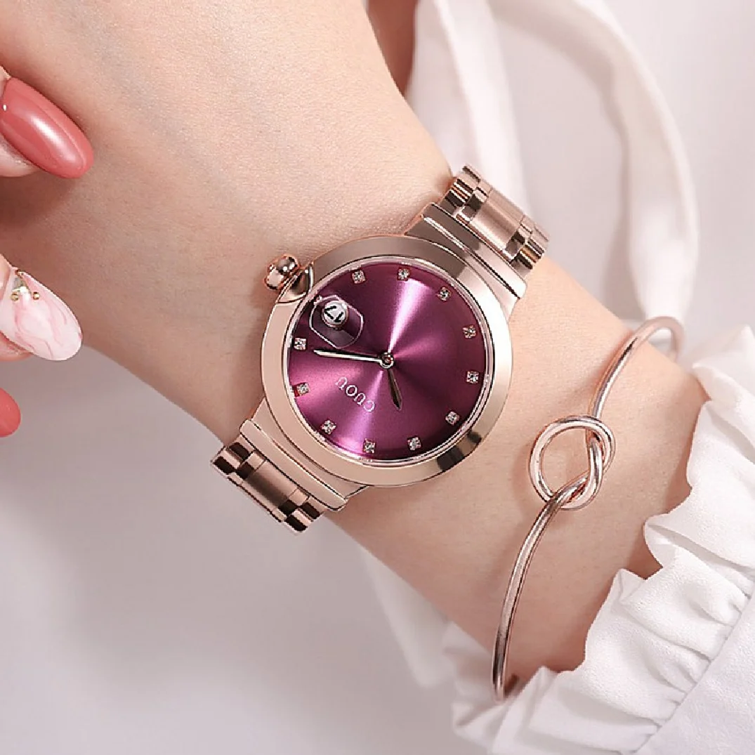 Fashion Guou Top Brand Women Full Stainless Steel Quartz Watches Higher Cost Quality Watch Female Calendar Wristwatches Girls