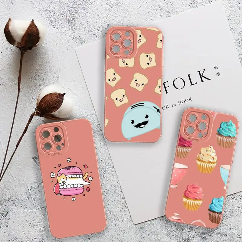 

food donut Cartoon cute Phone Case For iPhone 13 12 11 Pro MAX Mini X XS XR 7 8 Plus Camera Lens Liquid Silicone
