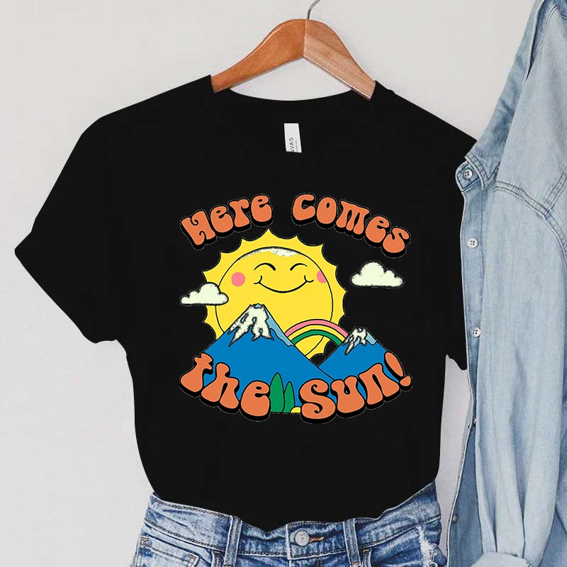 

Here Comes The Sun Printed T Shirt Women 90s Graphic T-shirt Harajuku Tops Tee Short Sleeve Tshirt Female Sun Casual Tshirts