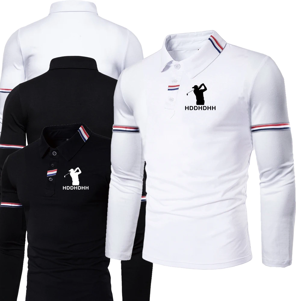 

High Quality Men's Polo Top Autumn Solid Color Turn-Down Collar Button Long Sleeve Slim-Fit Tee Shirt