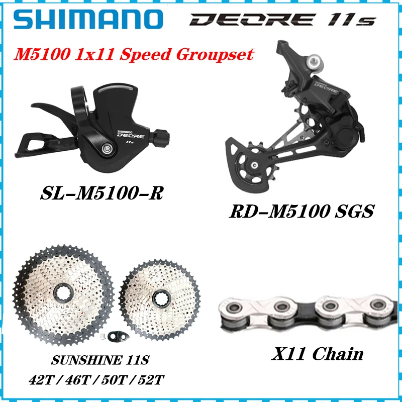 

SHIMANO Deore M5100 11S Groupset 1x11 Speed Right Shift Lever Rear Derailleur X11 Chain SunShine Cassette 11-42T 46T 50T 52T