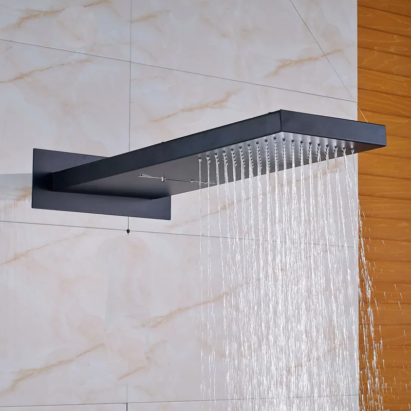 

Rain Waterfall Shower Head Black Bronze Showerhead Wall Mount 2 Function Water Outlet Shower Replace Head Faucet Accessory