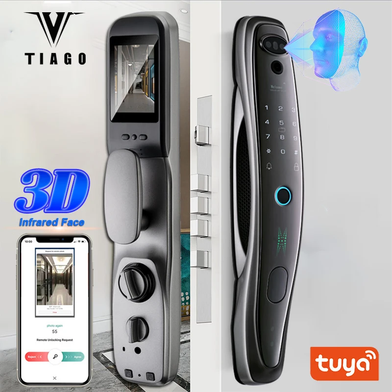 

Смарт-замок дверной TIAGOR8 Tuya 3D с функцией распознавания лица и камерой