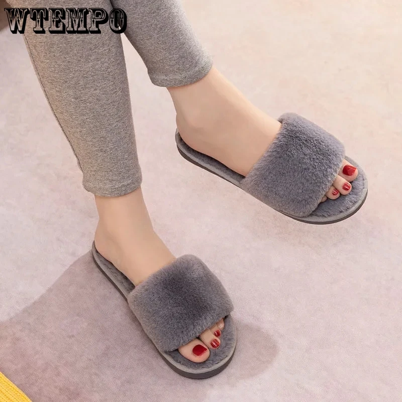 

WTEMPO women household solid soft sole warm plush slippers female korean fashion new flat heel close toe slip-ons drop shipping