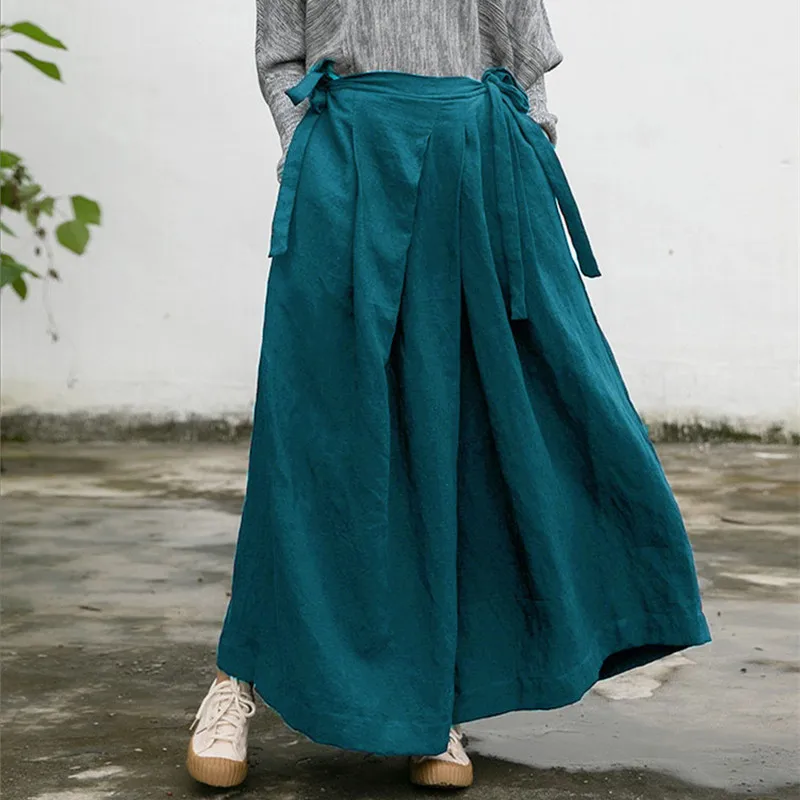 

Женские льняные брюки, женские коричневые широкие брюки с высокой талией, свободные шаровары, дышащие брюки, расклешенные винтажные капри в стиле Харадзюку