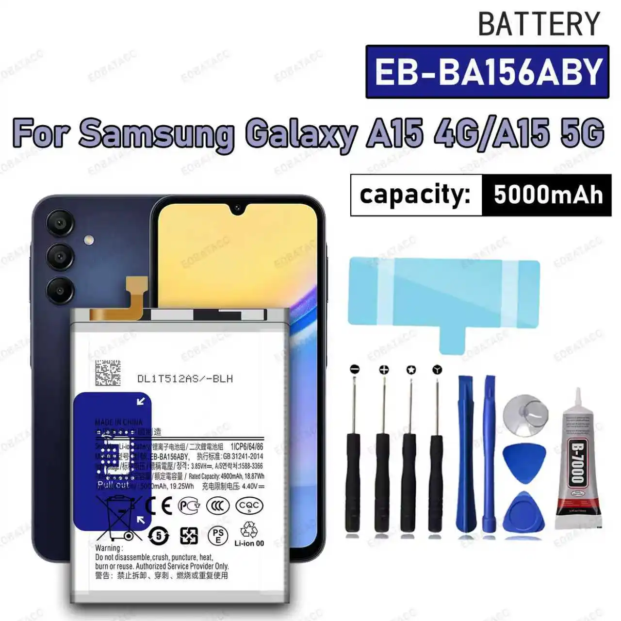 Фото Ne Высококачественный аккумулятор EB-BA156ABY для Samsung Galaxy A15 4G/A15 5G + бесплатные инструменты №1
