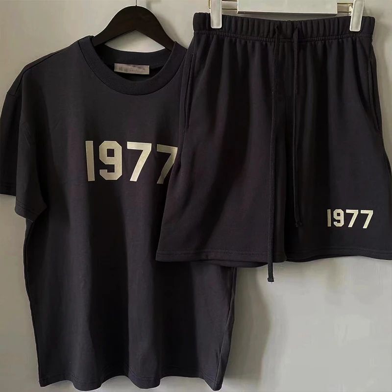 Summer '1977' tracksuit Cotton Men T-Shirts Set Streetwear Brand Women T Shirt and Shorts Sets Print Oversized Tee Free Shipping