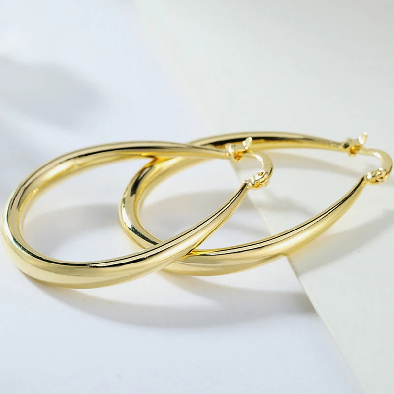 Купи NUMBOWAN S925 Sterling Silver 44MM Gold/Rose Gold Round Hoop Earrings For Women Fashion Jewelry Gift Earrings за 180 рублей в магазине AliExpress