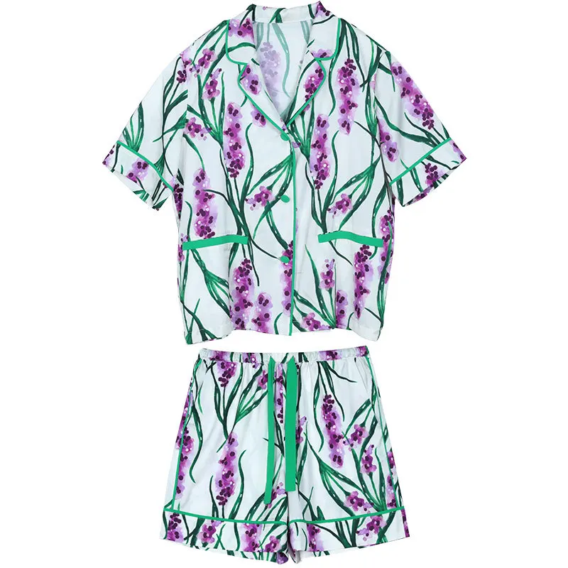 Womens Vintage Pajama Luxury Clothes Floral Print Two Piece Sets Womens Outfits Pyjamas Sleep Wears For Women