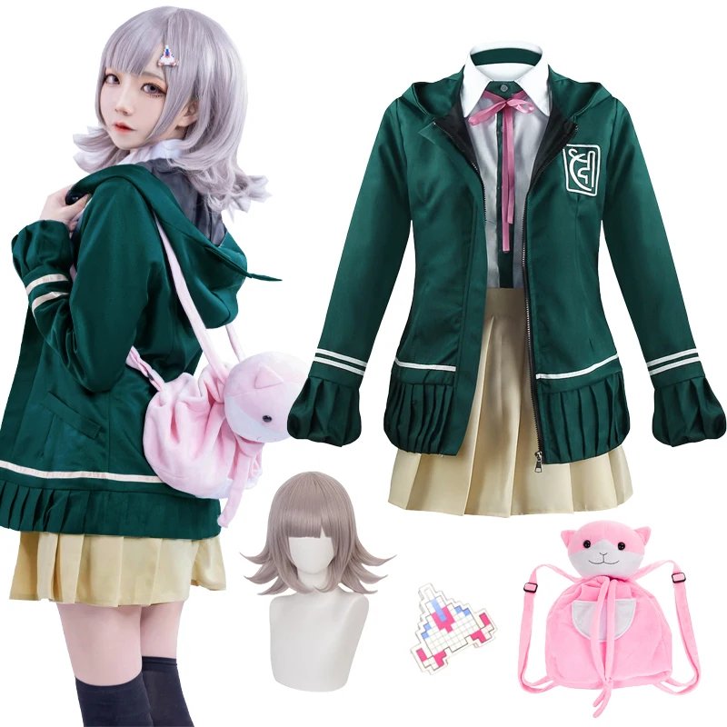 

Anime Danganronpa Chiaki Nanami Cosplay Costumes School Uniform Hoodie Skirt Wig Backpack Halloween Costumes for Women Girls