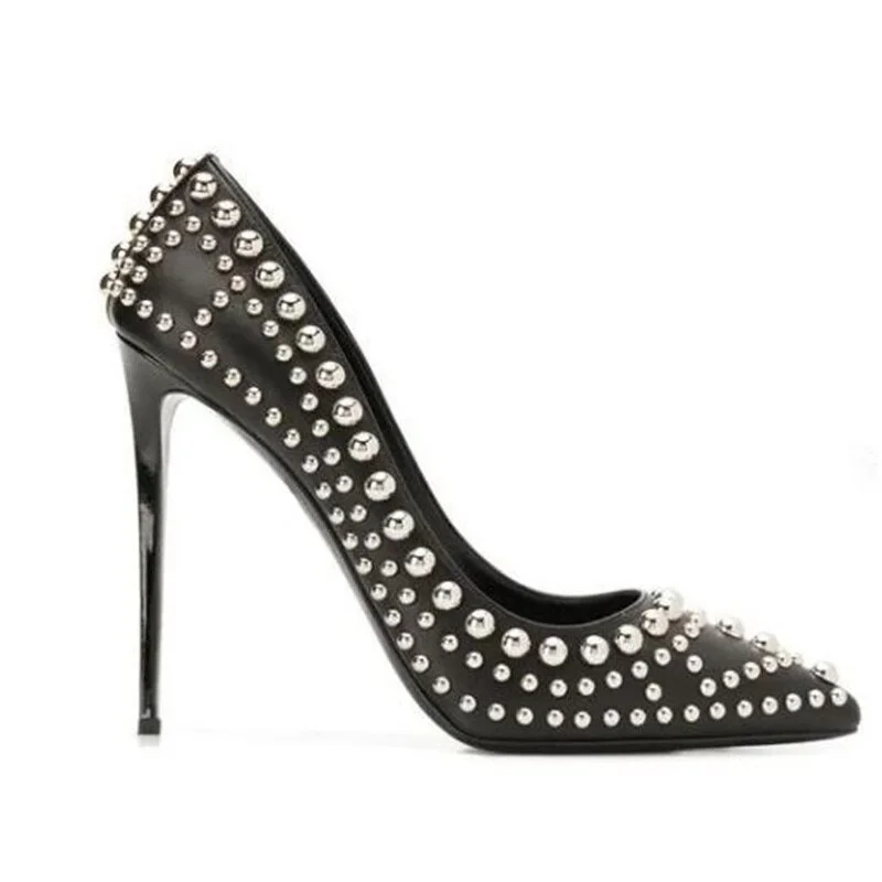 

Spring and Summer New Pointed Shallow Mouth Rivet Fashion Single Shoes Thin High Heel Banquet Dress Versatile Large Women's Shoe