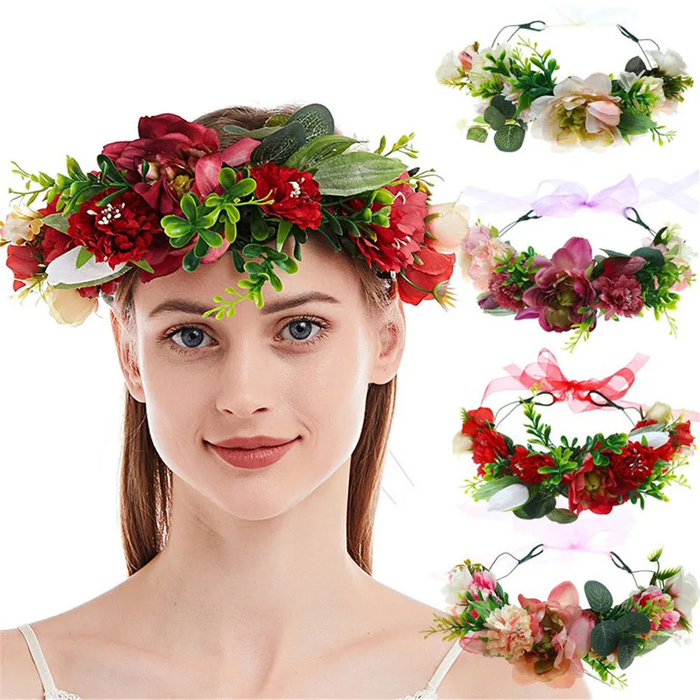 

Women Girls Flower Headband Bride Flower Crown Hairband Hair Accessories Wedding Party Spring Bohemia Wreath Headpiece Headwear