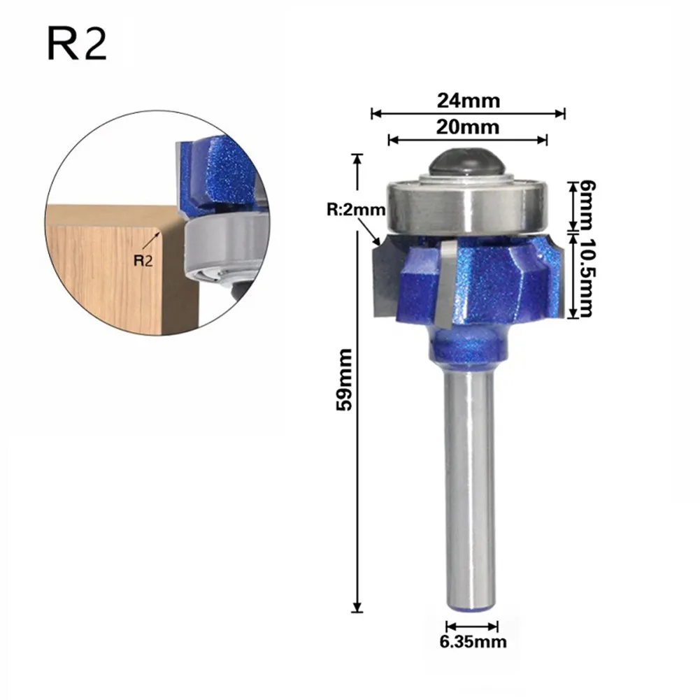 

1PC 6.35mm Shank 1/4\" Shank High Quality Woodworking Milling Cutter R1/R2/R3mm Trimming Knife Edge Trimmer 4 Teeth Wood Router