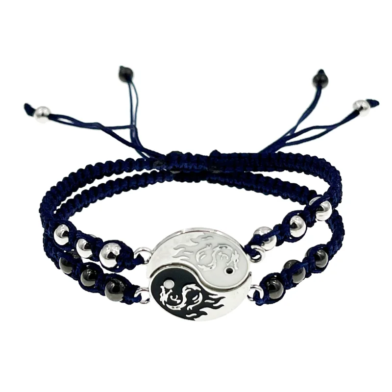 2Pcs/set Dragon Tai Chi Gossip Braided Bracelet for Women Men Best Friends Adjustable Yin Yang Bracelets Fashion Couple Jewelry