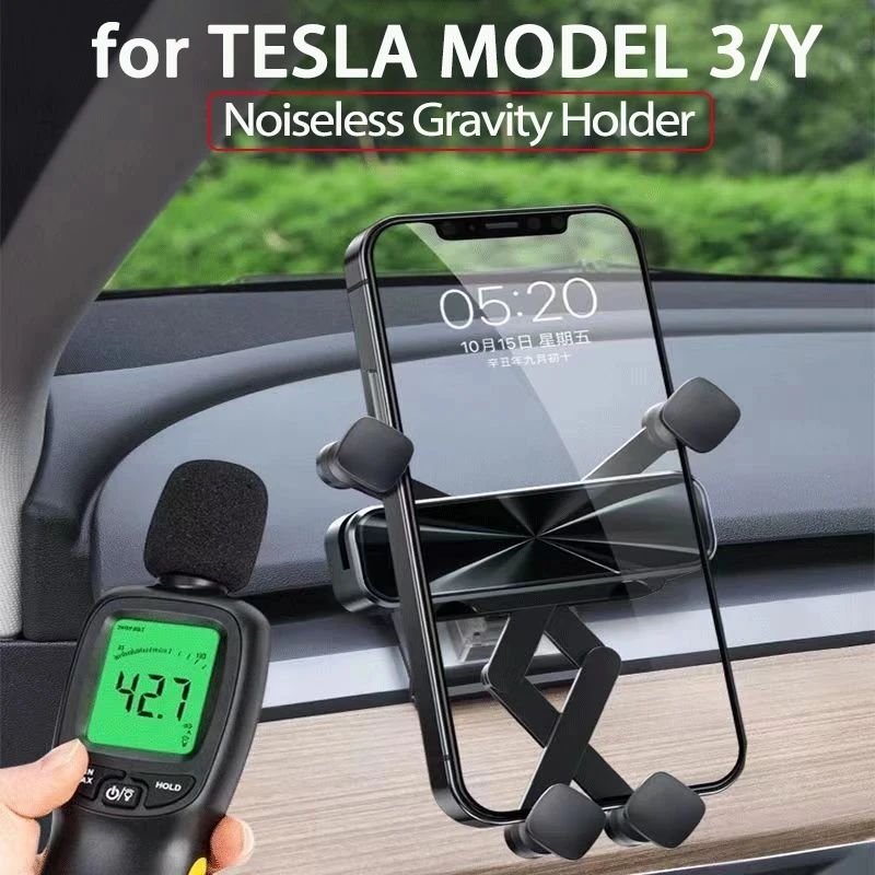 

Noiseless Gravity car Phone Holder For Tesla Model 3 Model Y Car Styling Bracket GPS Stand Rotatable Support Mobile Accessories