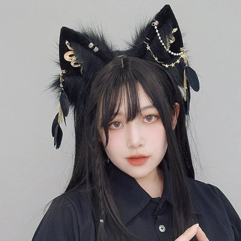 

Lolitas Cosplays Headband Animal Ears Hair Accessory Feathers Tassel Decorations