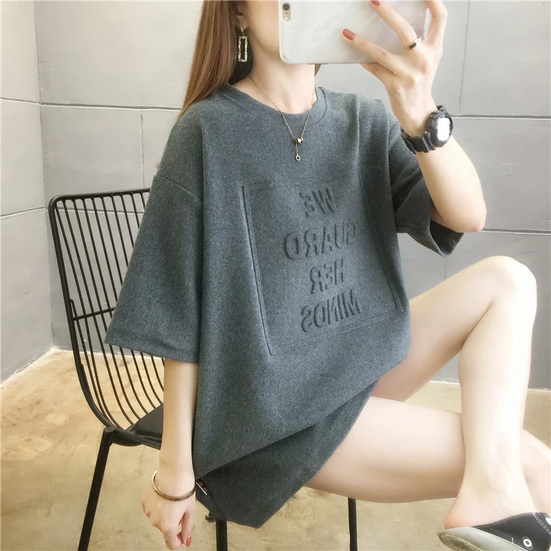 

Women's Short-Sleeved T-shirt 2022 New Summer Loose Korean Style Versatile Plump Girls Slim Looking Large Size Women's Wear Half