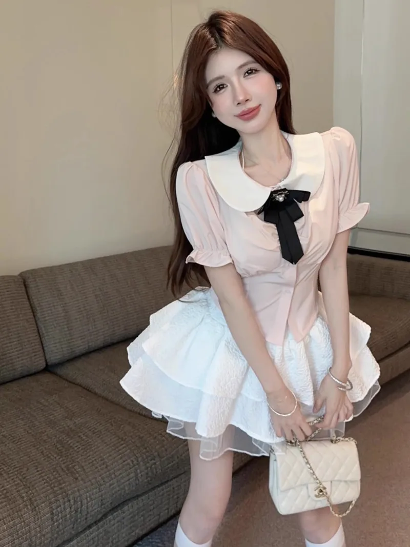 Милая академия яркая Пышная юбка комплект из двух предметов женская блузка с