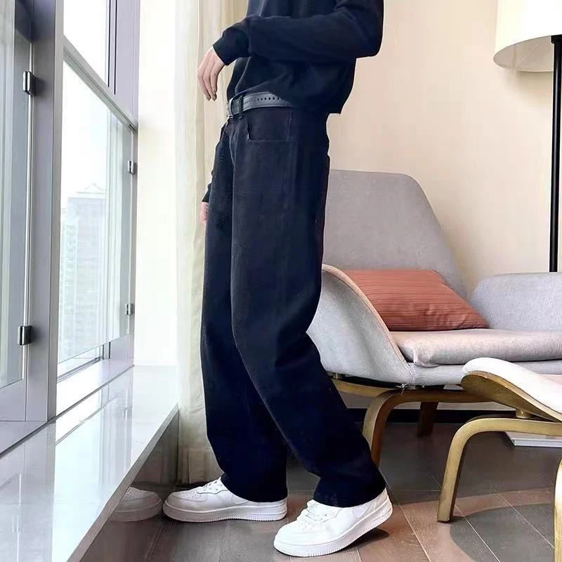 Jeans Men's 2022 Spring and Autumn New Men's Vintage Washed Black Fashion Casual Loose Straight Pants traf