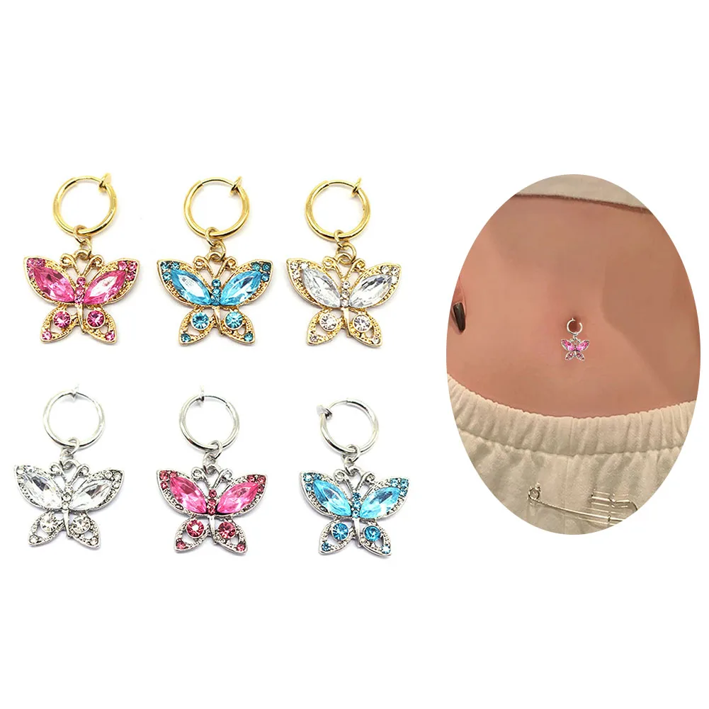 

1Pc Butterfly Fake Belly Button Ring Fake Belly Piercing Clip On Umbilical Navel Fake Pircing Faux Belly Cartilage Earring Clip