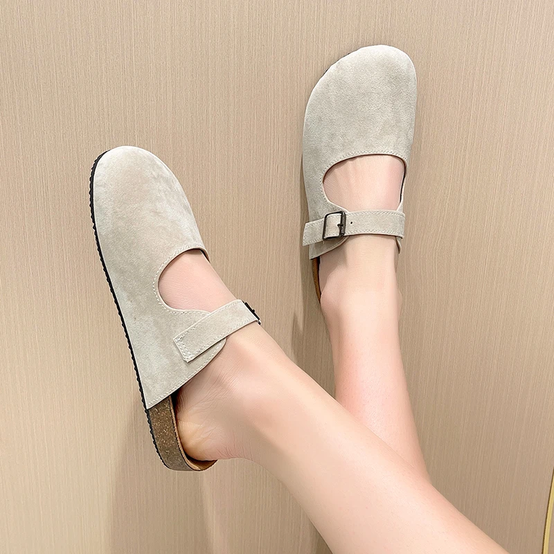 

Summer Shoes for Women Cork Slippers 2023 New Fashion Metal Buckle Women Flats Beach Sandals Women Outside Closed To Slides