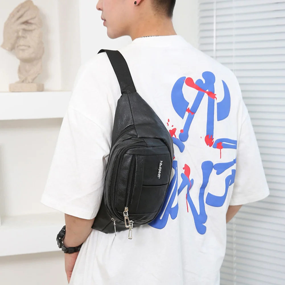 

Leather Men Waist Chest Bag Thin Outdoor Sports Tactical Pauch Male Small Running Fanny Pack Crossbody Chest Money Belt Bags