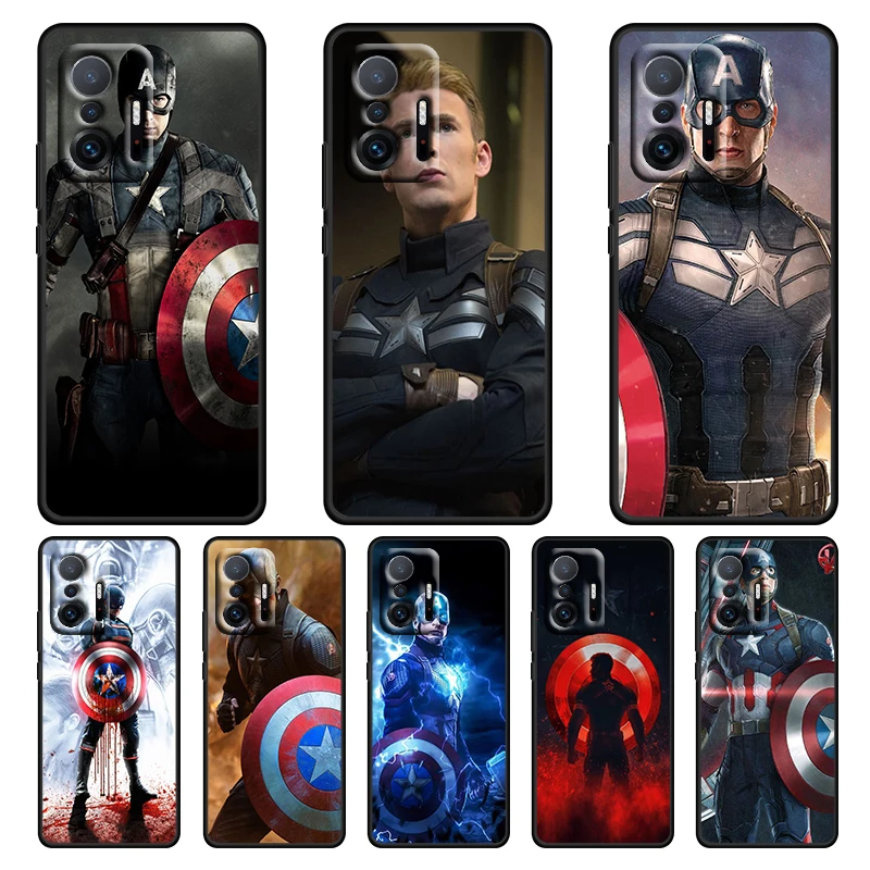 

Marvel Captain America For Xiaomi 12 12X 11 11T 10T Mi 9 Ultra Pro Lite 5G TPU Soft Silicone Black Phone Case Funda Coque Cover