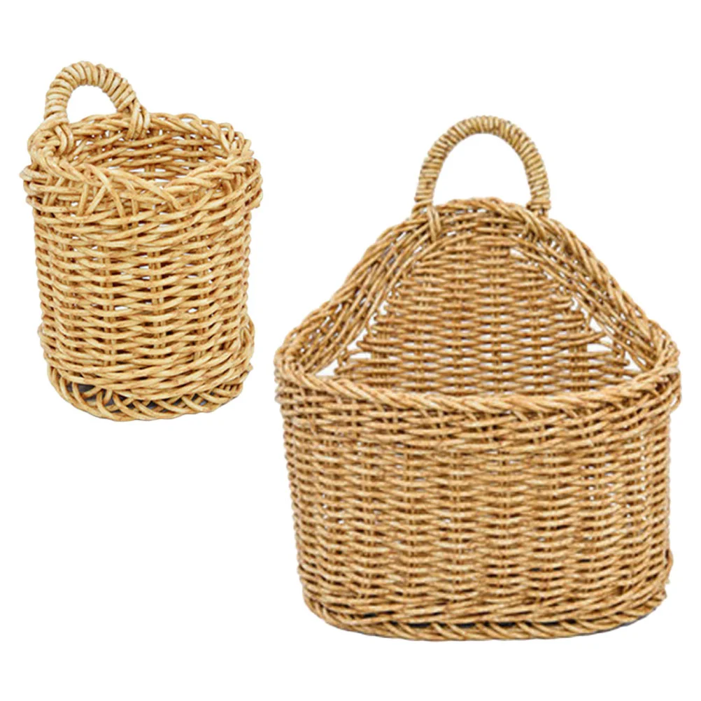 

2 Pcs Wall Hanging Storage Basket Decor Set Garlic Flower Pots Kitchen Holder Woven Baskets Sundries Groceries