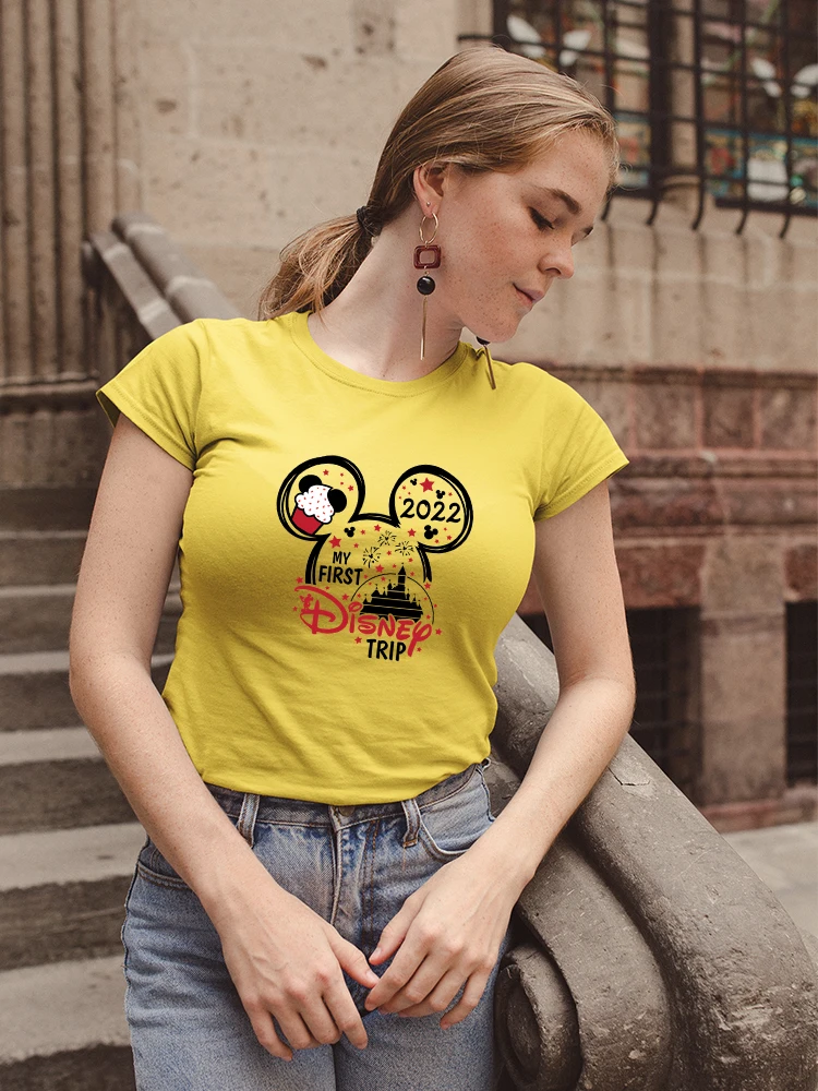 

Disney 2022 Микки Маус Женская футболка Girl Power Vacation Fashion Summer Tops с коротким рукавом Ropa Эстетическая городская уличная одежда Edgy