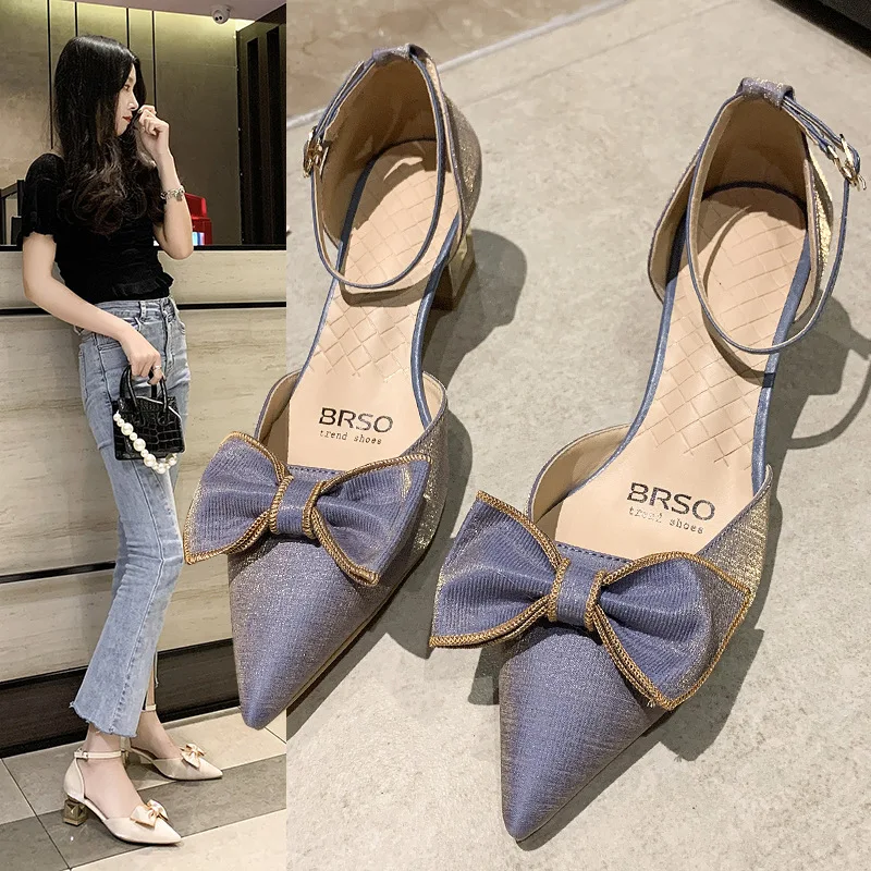 

Retro Woman Shoes High Heel Sandals Suit Female Beige Buckle Strap Shallow Mouth Original High-heeled Black Block Girls Comfort