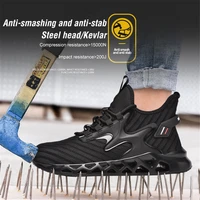 mens anti smashing and anti piercing steel toe work shoes kevlar safety shoes flying woven breathable labor insurance boots