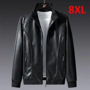 Imported Plus Size 7XL 8XL PU Jacket Men Leather Coat Cargo Jacket Casual Motorcycle Biker Coat Solid Color L