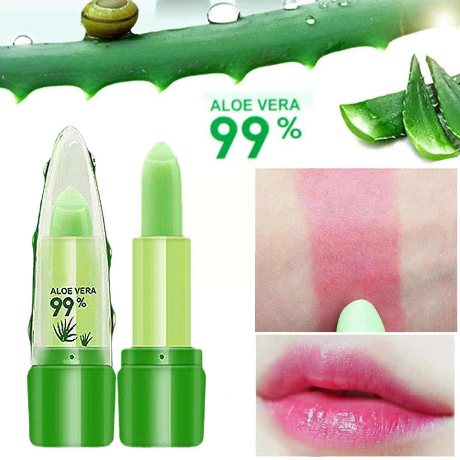 

Natural 99% Aloe Vera Gel Lipgloss Temperature Change Moisturizer Lip Lock Lipstick Color Nutritious Cosmetics Anti-drying P2W1