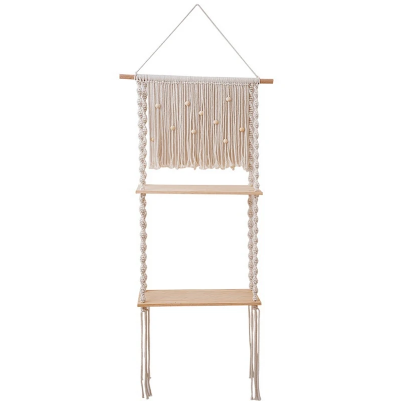 

Настенная подвесная полка для макраме с кисточками, хлопковый шнур, Плетеный гобелен, растительная вешалка, Настенный декор