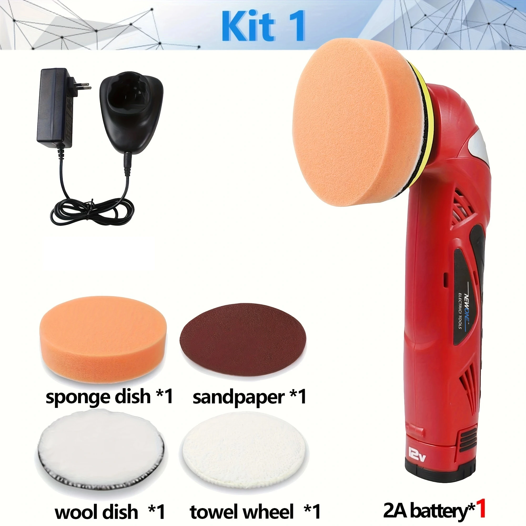 

Беспроводной полировщик 12 В, 4-дюймовый комплект полировки автомобильного буфера с 4 полировальными колодками, 5-скоростная регулировка для ремонта автомобильного детейлинга царапин