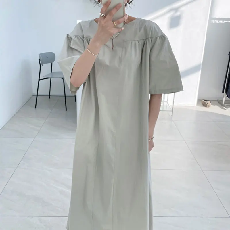 

SuperAen 2022 Summer Solid O Neck Hollow Out Design Lace Short Sleeve A-LINE Casual Dresses for Women