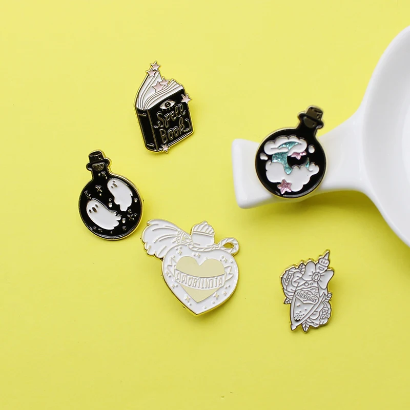 Готическая Книга заклинаний волшебная эмалированная булавка роза призрак