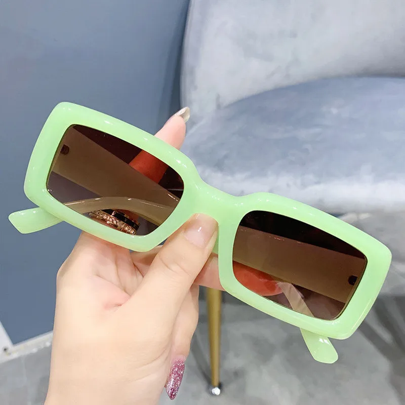 

Популярные прямоугольные солнцезащитные очки для женщин и мужчин 2022, модные квадратные солнцезащитные очки желеобразного цвета в стиле ре...