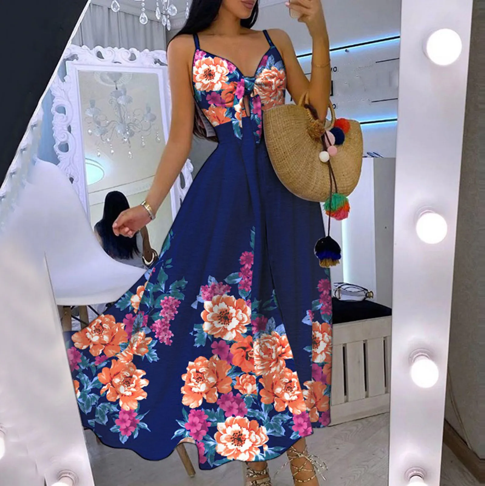 Женское платье с цветочным принтом Повседневное платье-пуловер без рукавов