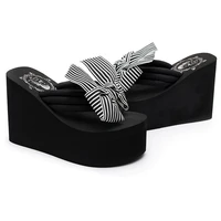 11cm wedges shoes for women summer flip flops shoes female wedge platform sandal bowknot ladies thick bottom casual slippers